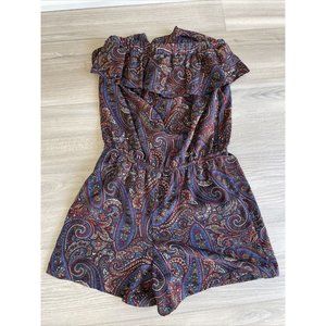 Gianni Bini Shorts Romper navy‎ blue maroon paisley One Piece Womens Sm made USA